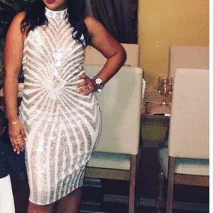 Midi dress white and silver sequin